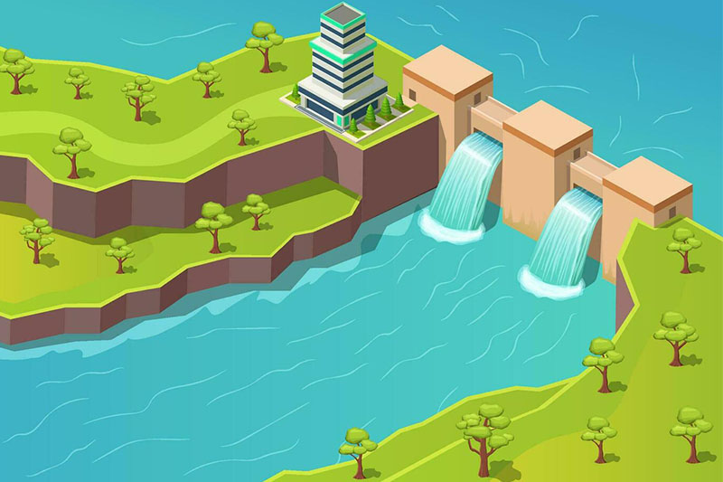 Hydroelectric dam with water discharge — run-of-river project